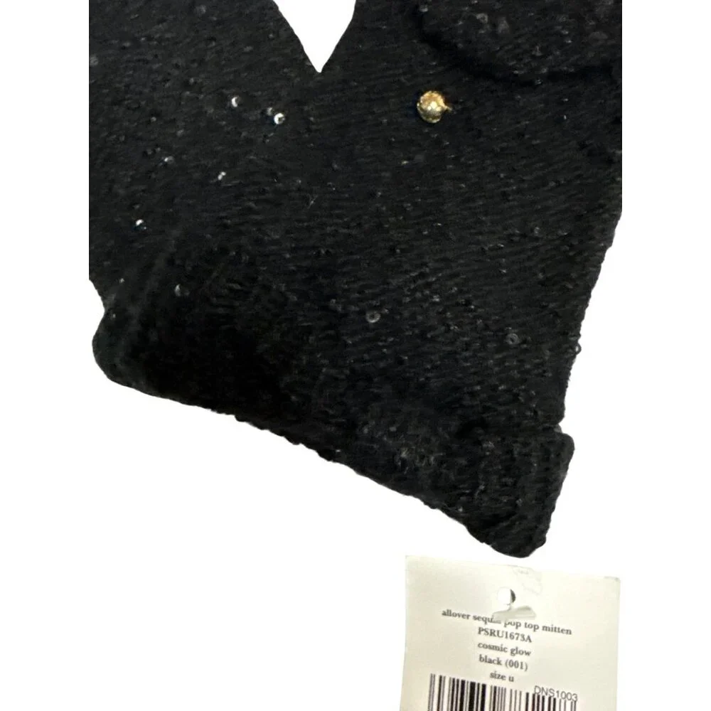Kate Spade Women's Mittens Allover Sequin Poptop Bow Detail Black Cosmic GLow